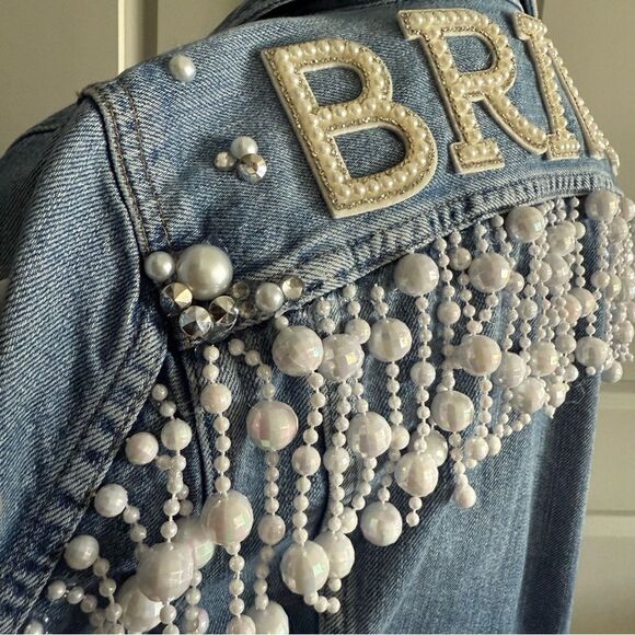 Madewell Custom Rhinestone Cowgirl Bachelorette Disco Fringe Jean Jacket Size M - Picture 9 of 10